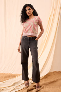 Mia Hand Block Printed Cap Sleeve Crop Top