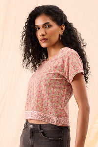 Mia Hand Block Printed Cap Sleeve Crop Top