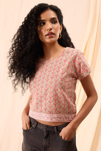 Mia Hand Block Printed Cap Sleeve Crop Top