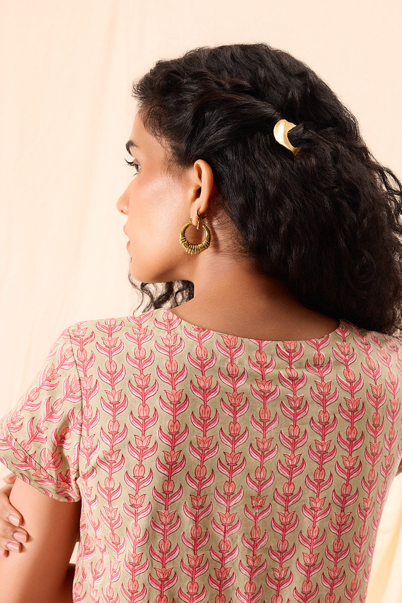 Mia Hand Block Printed Cap Sleeve Crop Top