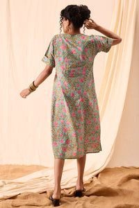 Maya Hand Block Printed Floral Half Sleeve Dress
