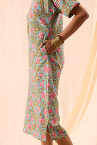 Maya Hand Block Printed Floral Half Sleeve Dress