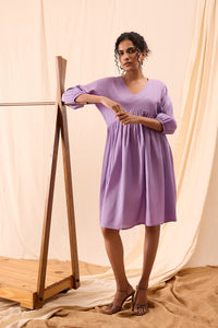 Tiya Hand Dyed Purple Balloon Sleeve Dress