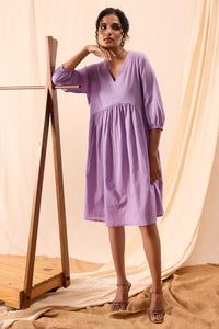 Tiya Hand Dyed Purple Balloon Sleeve Dress