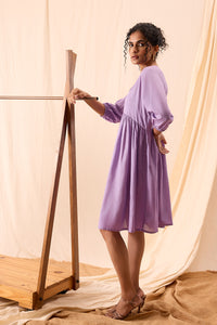 Tiya Hand Dyed Purple Balloon Sleeve Dress