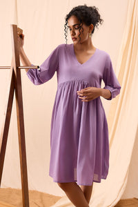 Tiya Hand Dyed Purple Balloon Sleeve Dress