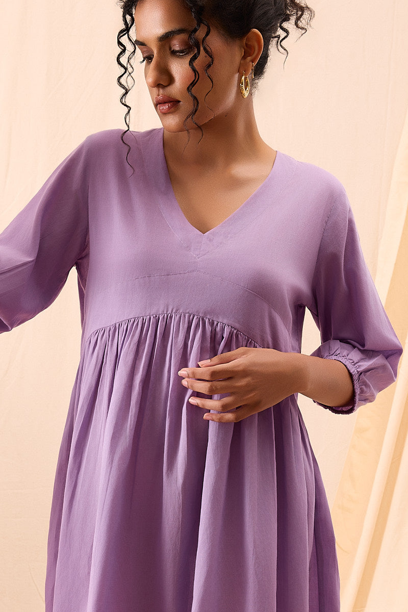Tiya Hand Dyed Purple Balloon Sleeve Dress
