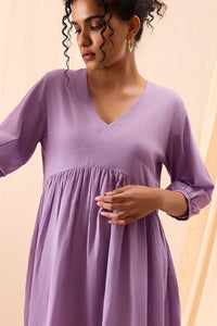 Tiya Hand Dyed Purple Balloon Sleeve Dress