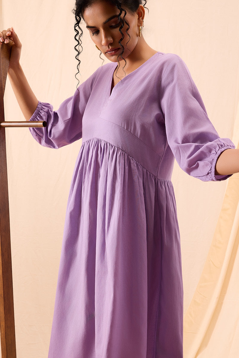 Tiya Hand Dyed Purple Balloon Sleeve Dress
