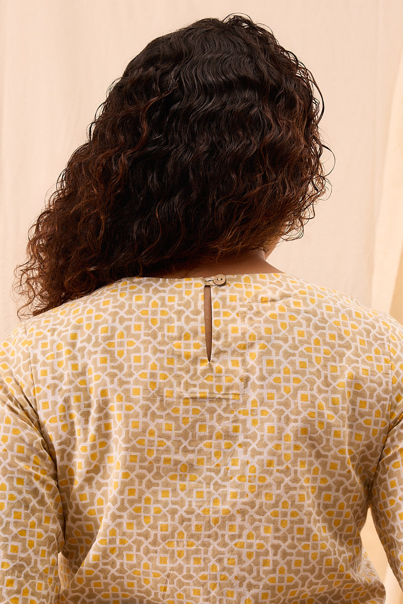 Aditi Hand Block Printed Geometric Half Sleeve Top