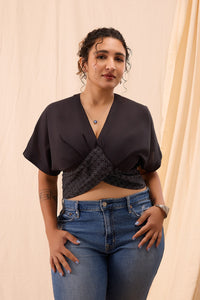 Zoya Black Hand Block Printed Pleated Top