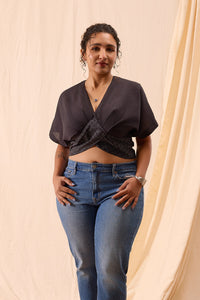 Zoya Black Hand Block Printed Pleated Top