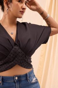 Zoya Black Hand Block Printed Pleated Top