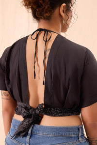 Zoya Black Hand Block Printed Pleated Top