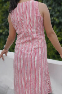 backOrganic cotton pink sheath dress – Myra artisan-made collectionmidcloseup