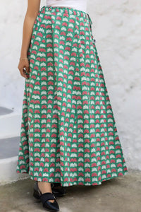 Green lotus print hand-blocked skirt from the Bella collection
