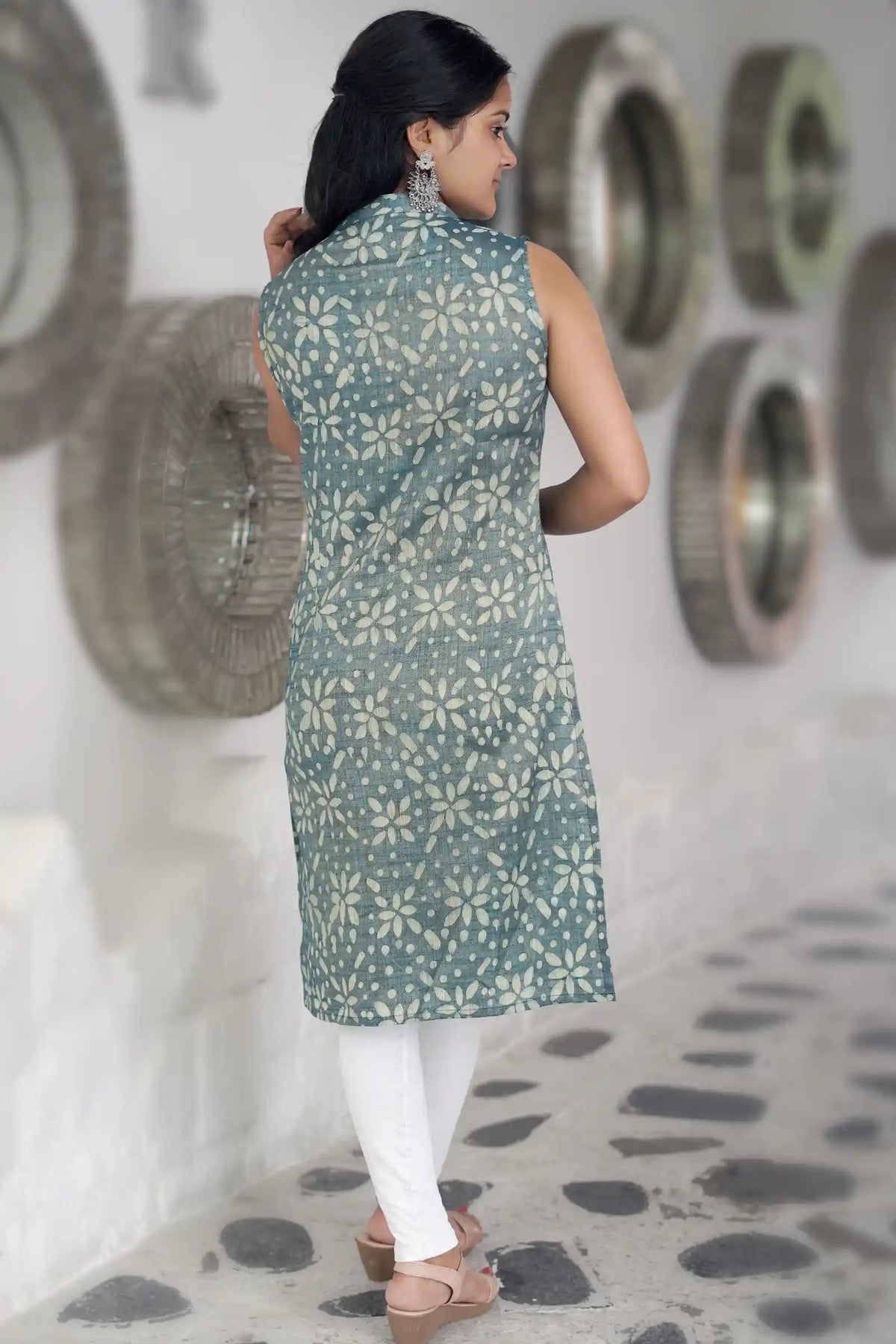Stylish Nitya Batik Green Kurti with ethnic design