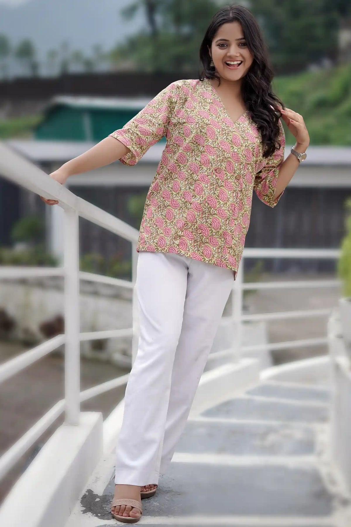 Comfortable and breathable Pihu Garden Button Top