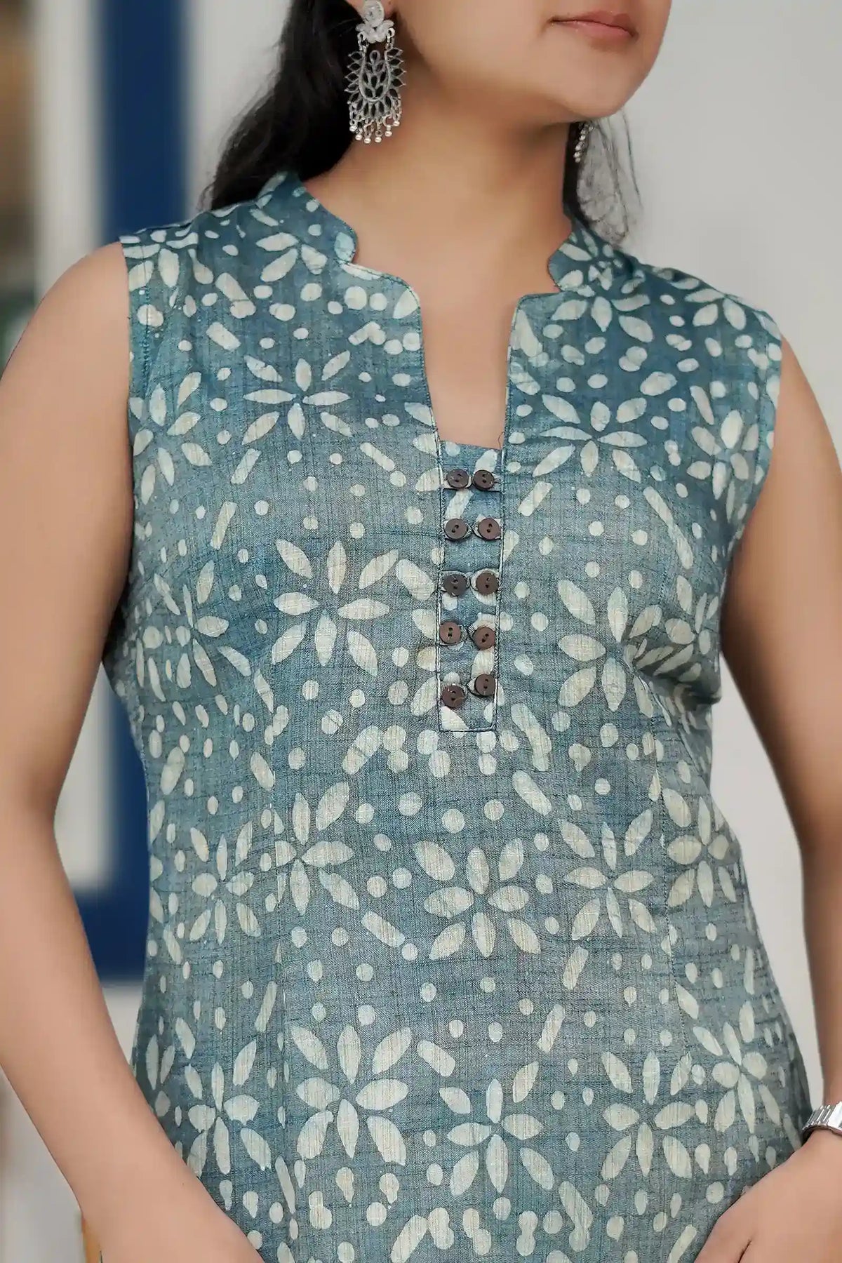 Hand block printed Nitya Batik Green Kurti