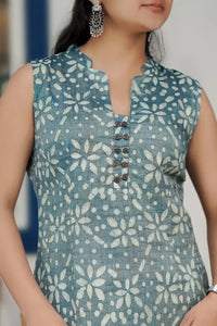 Hand block printed Nitya Batik Green Kurti