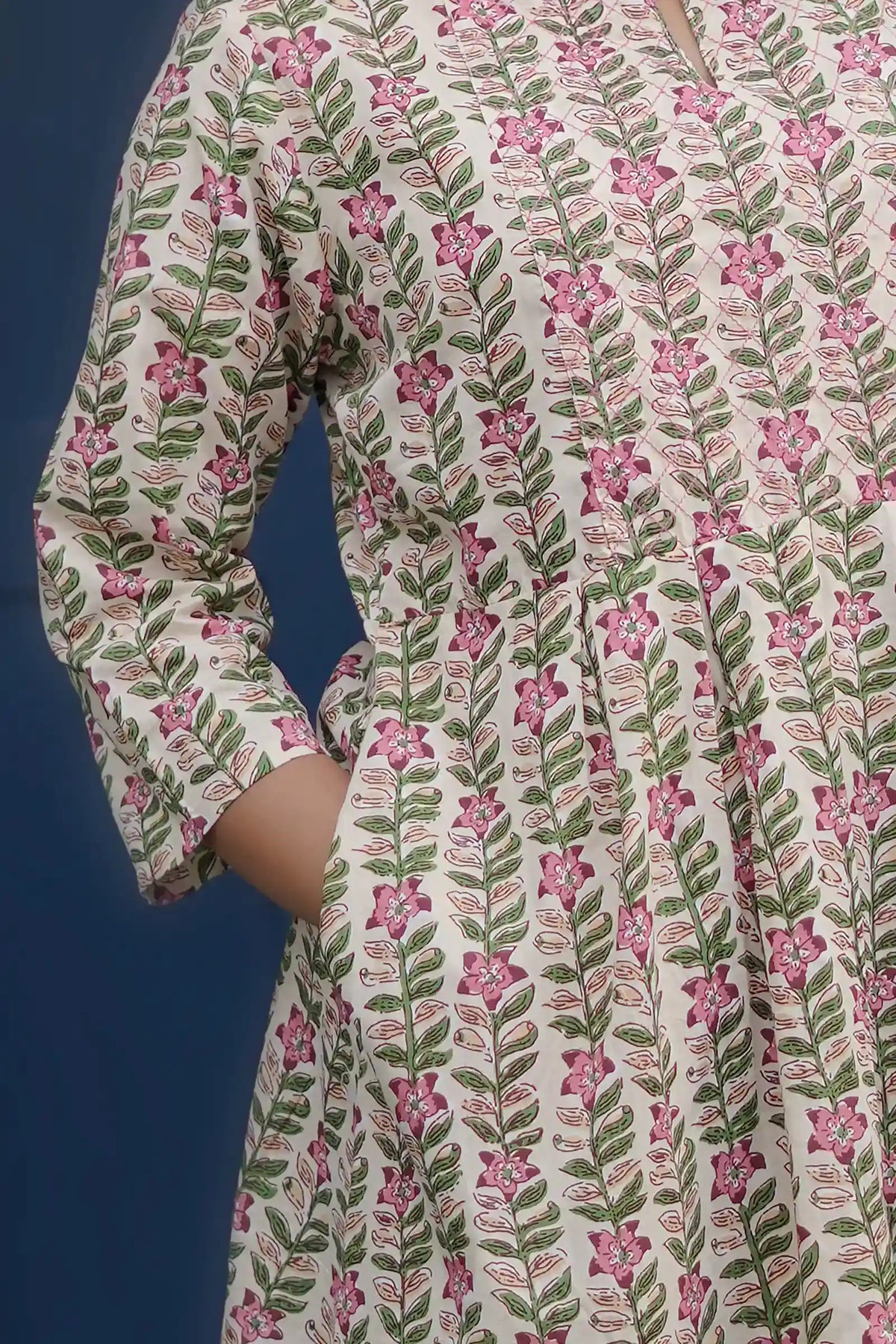 Artisan-made periwinkle and ivory dress