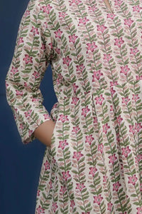 Artisan-made periwinkle and ivory dress