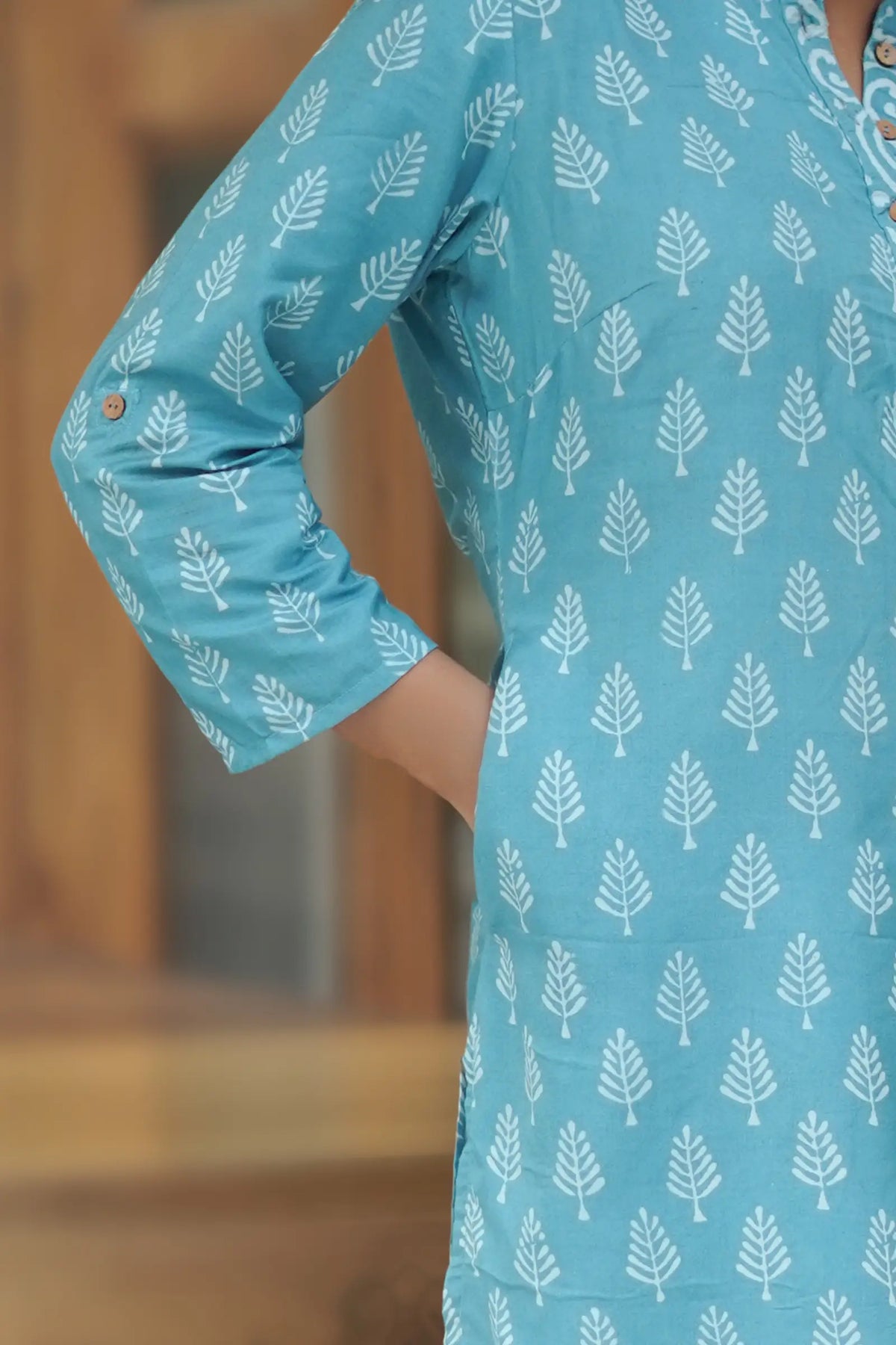 Comfortable Nitya Cotton Silk Teal Kurti for daily wear