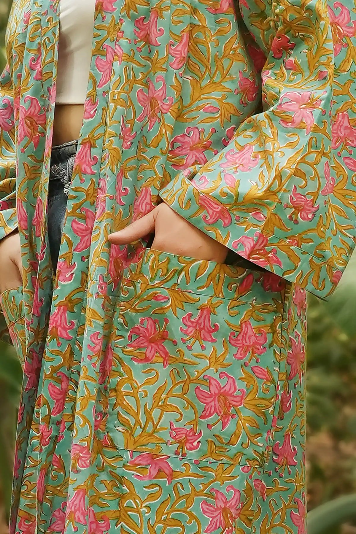 Moye Dahlia Hand Block Printed Kimono