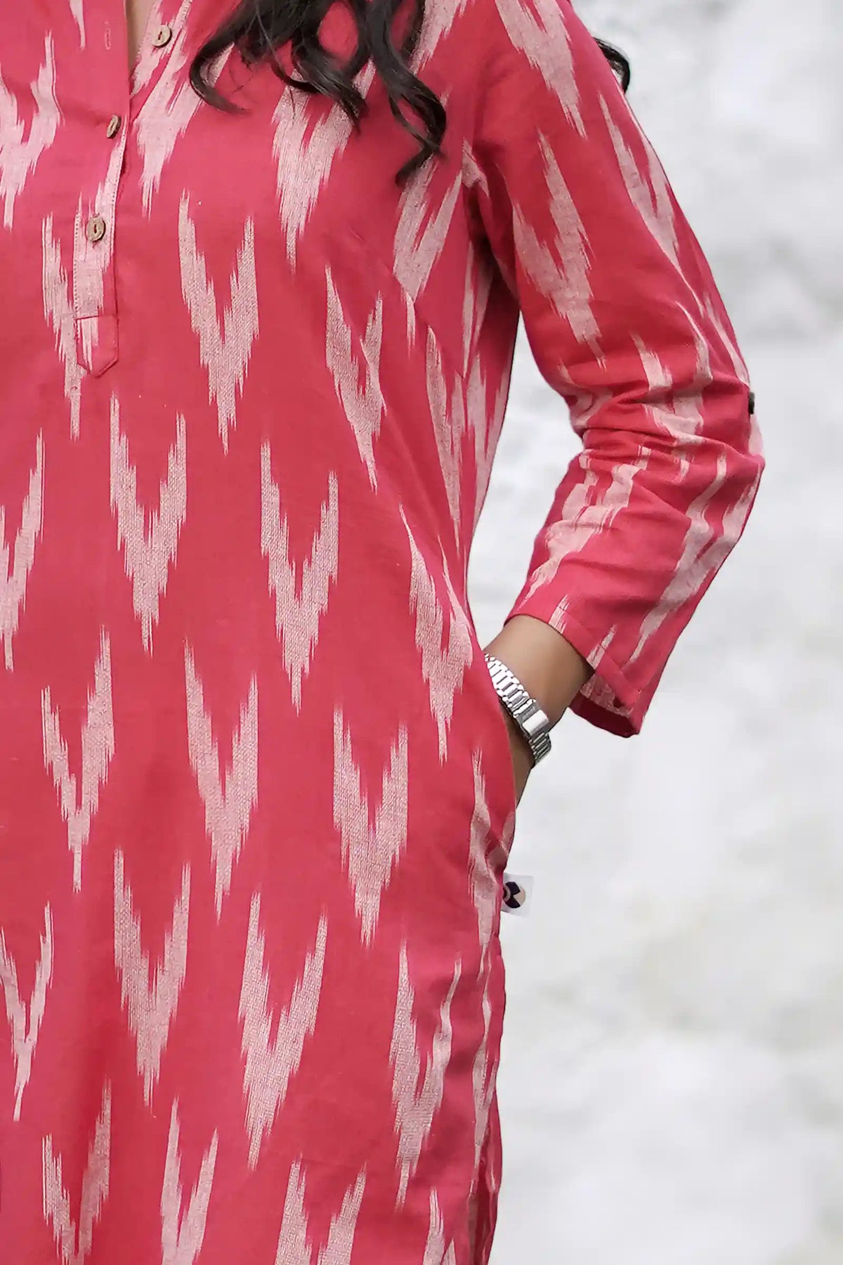 Handcrafted Nitya red ikkat kurti design