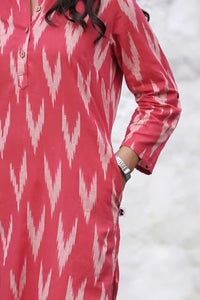 Handcrafted Nitya red ikkat kurti design
