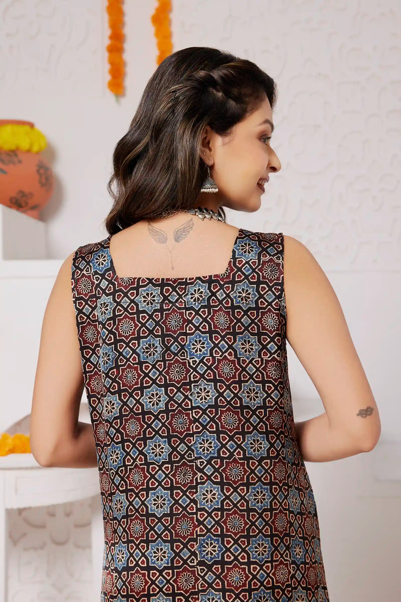 Aabha Handcrafted Ajrakh Modal Silk Dress