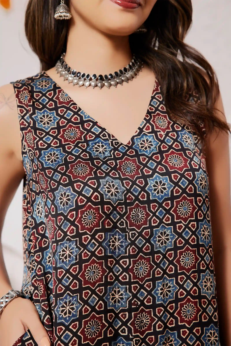 Aabha Handcrafted Ajrakh Modal Silk Dress