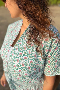 Bani Hand Block Printed Pink Kimono Dress
