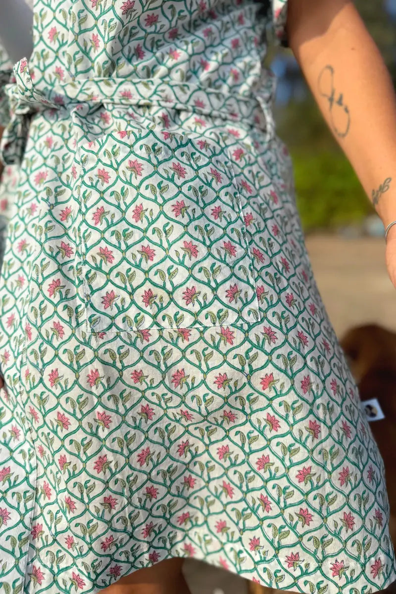 Bani Hand Block Printed Pink Kimono Dress