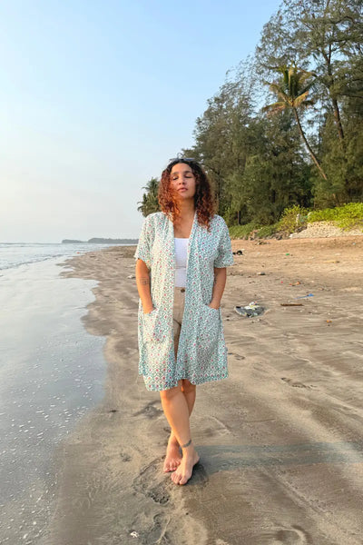 Bani Hand Block Printed Pink Kimono Dress