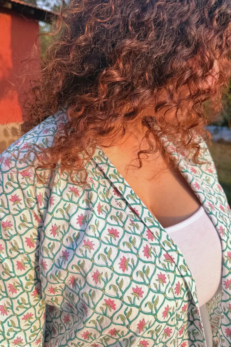 Bani Hand Block Printed Pink Kimono Dress