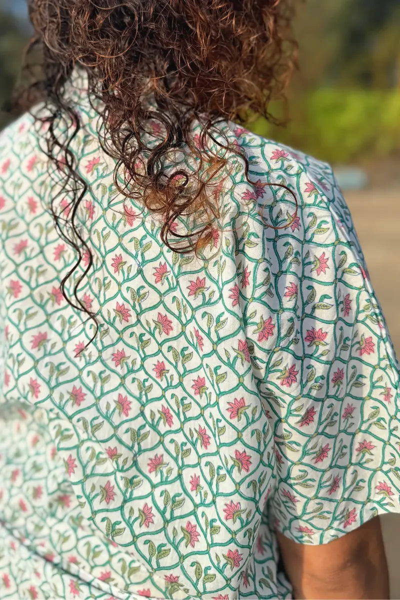 Bani Hand Block Printed Pink Kimono Dress