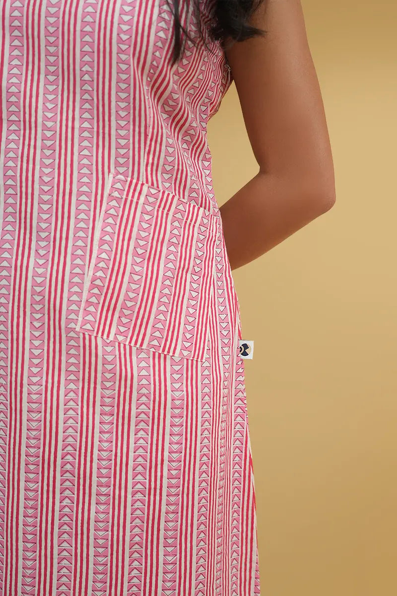 Artisan-crafted pink cotton dress – geometric sheath from Myra collection