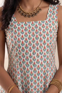 Avni Hand Block Printed Red Sleeveless Midi Dress