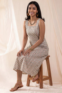 Avni Hand Block Printed Red Sleeveless Midi Dress
