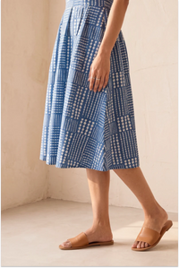Hand Block Printed Blue Midi Sleeveless Strappy Dress