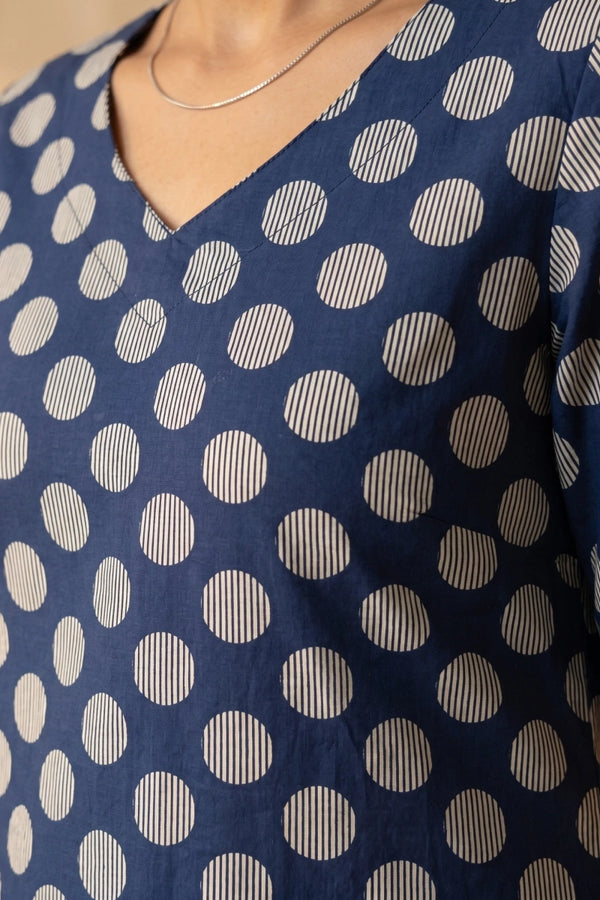 Polka Blue Screen Print Fit & Flare Dress