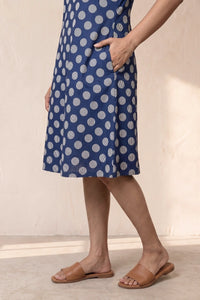 Polka Blue Screen Print Fit & Flare Dress