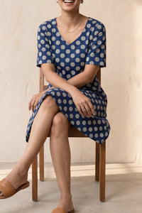 Polka Blue Screen Print Fit & Flare Dress
