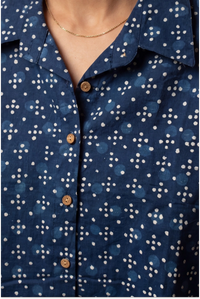 Hand Block Printed Indigo Half Sleeve Crop Shirt