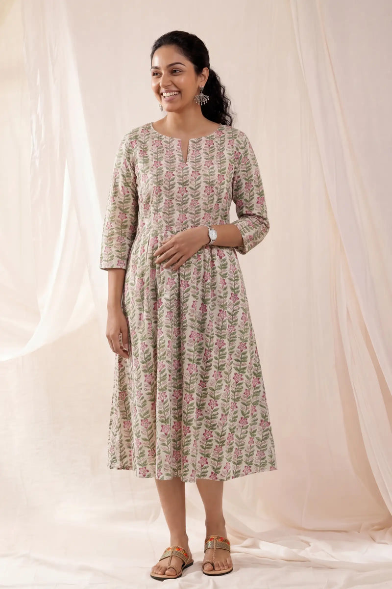 Chhaya Periwinkle Ivory Skater Dress