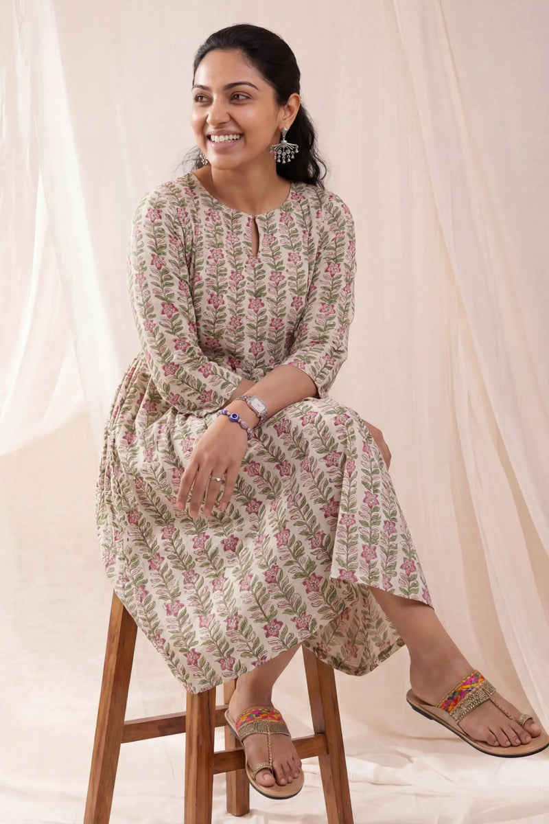 Chhaya Periwinkle Ivory Skater Dress