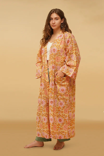 Moye Sunflower Hand Block Printed Kimono