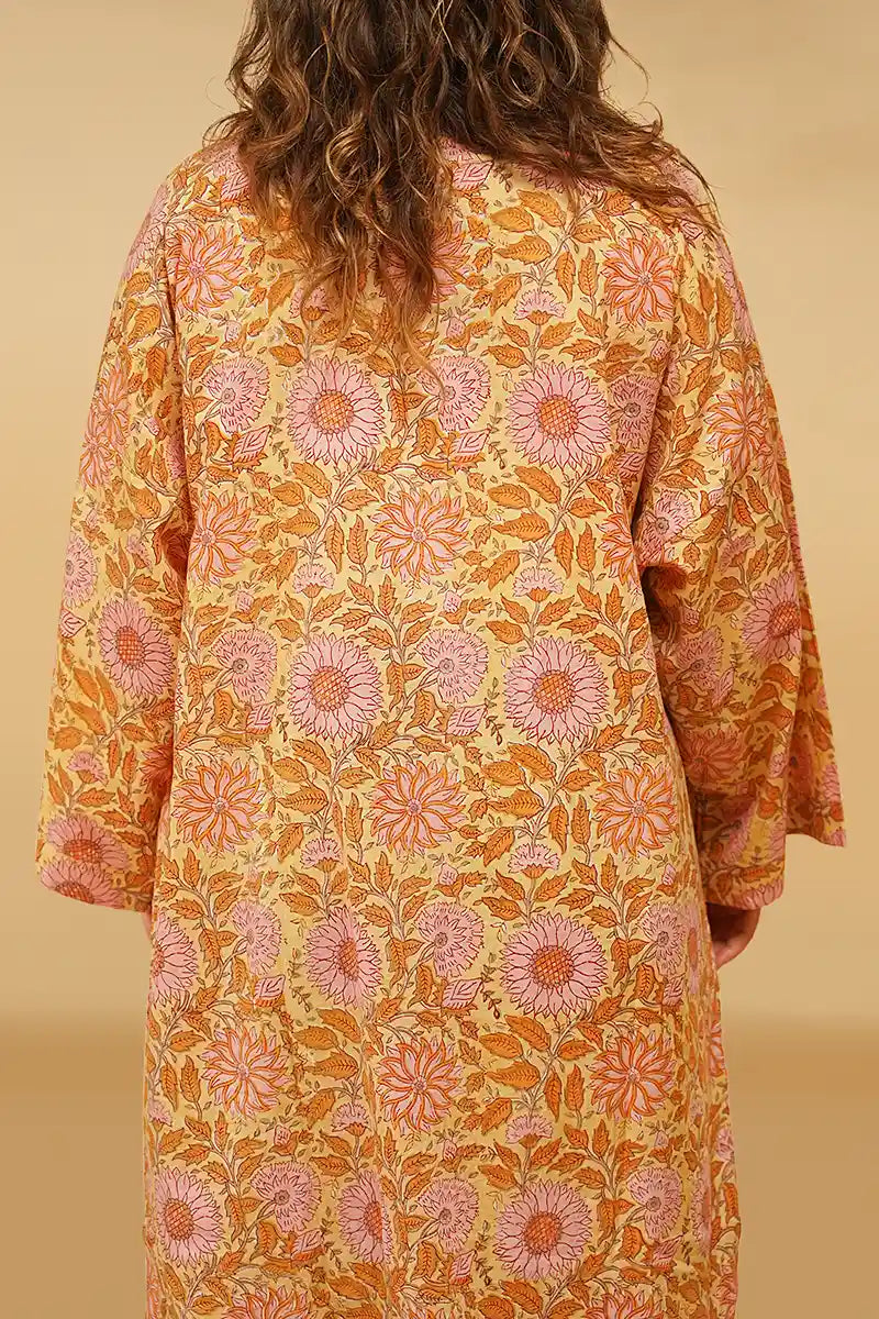 Moye Sunflower Hand Block Printed Kimono