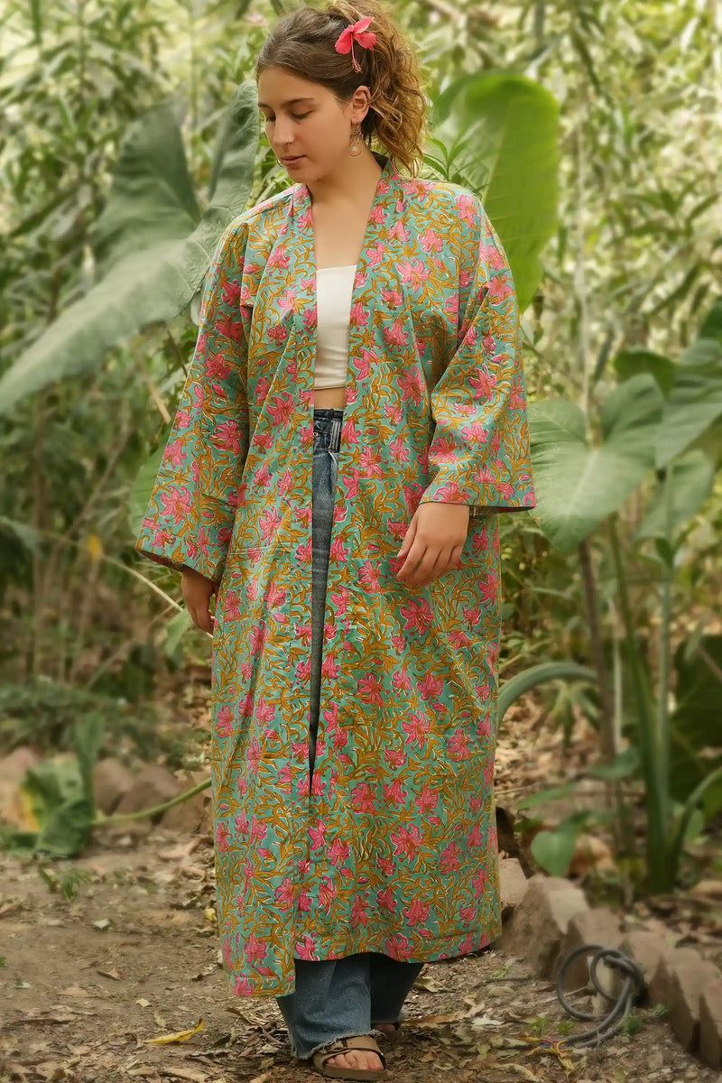 Moye Dahlia Hand Block Printed Kimono